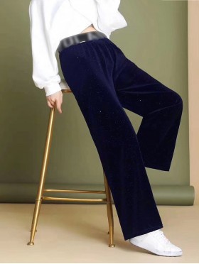 Velvet High Waist Wide Leg Pants W/ Tiny Sequins
